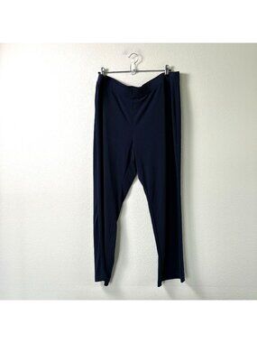Susan Graver Essentials Pet Liquid Knit Straight Leg Pants Petite 1X 1XP Navy